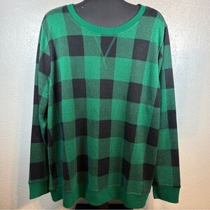 Emily Daniels Cozy Plaid Crew Neck Sweater Green Black size 1X